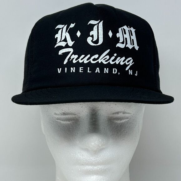 Vintage KJM Trucking Hat Baseball Cap Vineland New Jersey Trucker Snapback Black - Picture 2 of 9